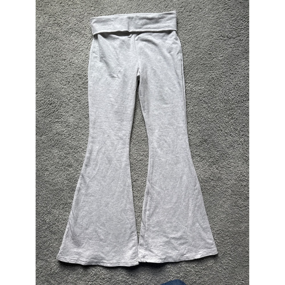 Edikted Heather Gray Fold Over Waist Flare Yoga‎ Pants Bell Bottom Leggings XS